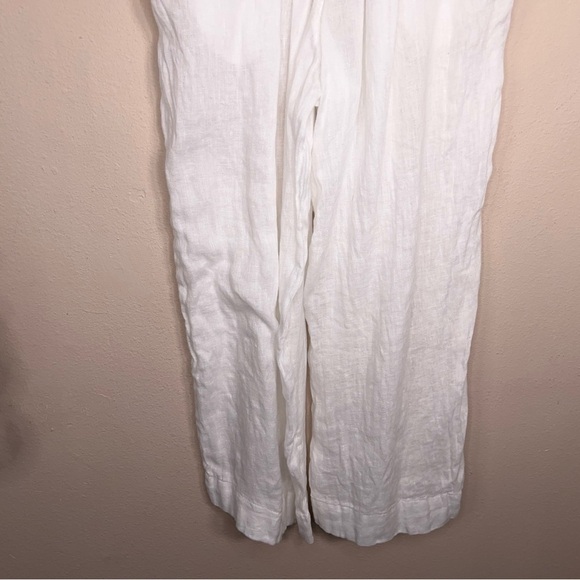Medium Cynthia Rowley Pure Linen Pants White Wide Leg Drawstring Waist Neutral - Picture 6 of 11